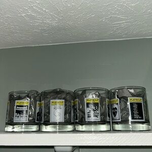 Set of 5 Playbill Broadway Shot Glasses - Clear Glass with Yellow Labels
